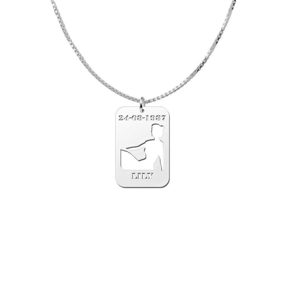 Zilveren Rechthoekige Sterrenbeeldhanger Maagd met Naam en Datum | Names4ever - voorbeeld met optionele ketting