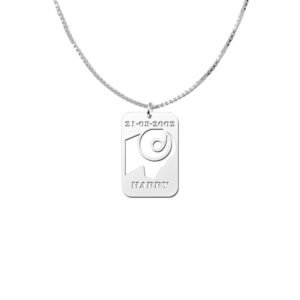 Zilveren Rechthoekige Sterrenbeeldhanger Ram met Naam en Datum | Names4ever - voorbeeld met optionele ketting