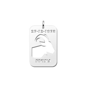 Zilveren Rechthoekige Sterrenbeeldhanger Steenbok met Naam en Datum | Names4ever - hanger zonder ketting