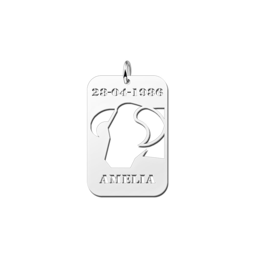 Zilveren Rechthoekige Sterrenbeeldhanger Stier met Naam en Datum | Names4ever - hanger zonder ketting