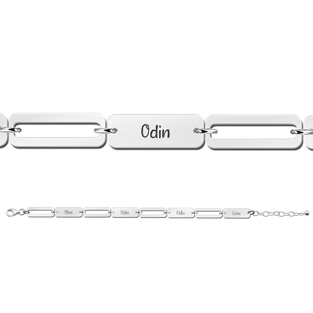 Zilveren Papercliparmband met 1 tot 4 Gravures | Names4ever - voorbeeld personalisatie