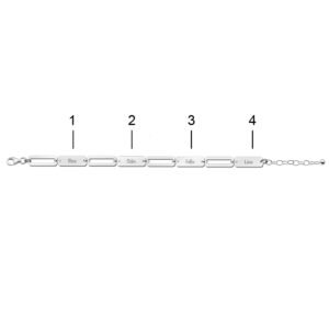 Zilveren Papercliparmband met 1 tot 4 Gravures | Names4ever - overzicht gravureposities