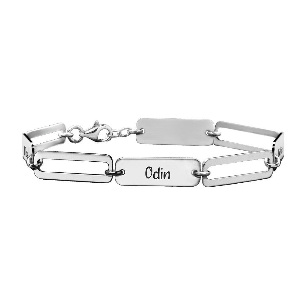 Zilveren Papercliparmband met 1 tot 4 Gravures | Names4ever - voorbeeld personalisatie