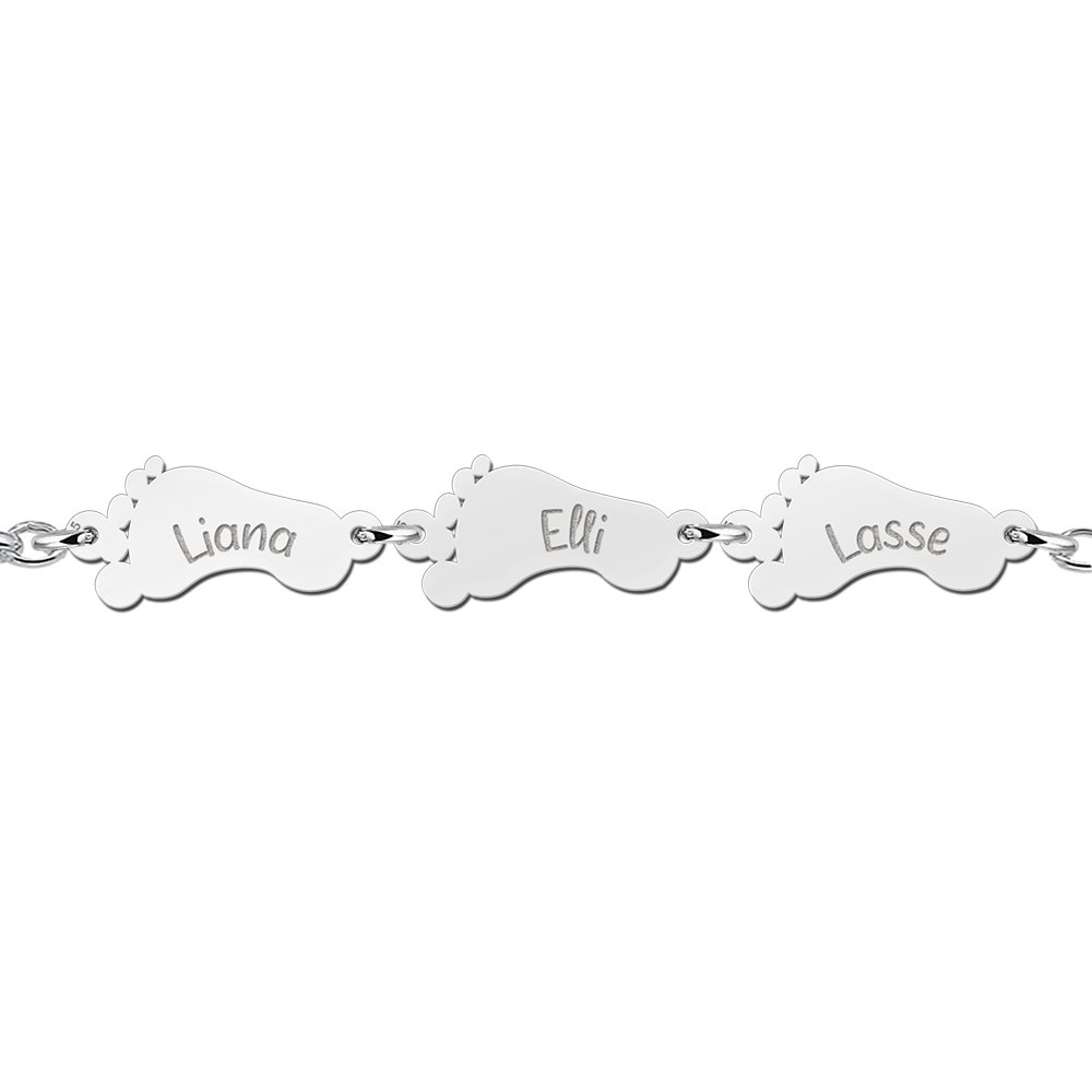 Zilveren Armband met Babyvoetjes en Namen | Names4ever - voorbeeld personalisatie