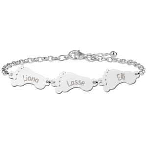 Zilveren Armband met Babyvoetjes en Namen | Names4ever - voorbeeld personalisatie