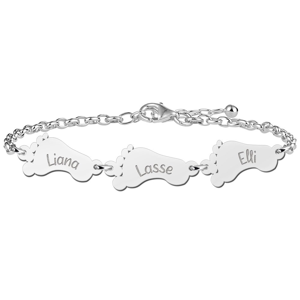 Zilveren Armband met Babyvoetjes en Namen | Names4ever - voorbeeld personalisatie