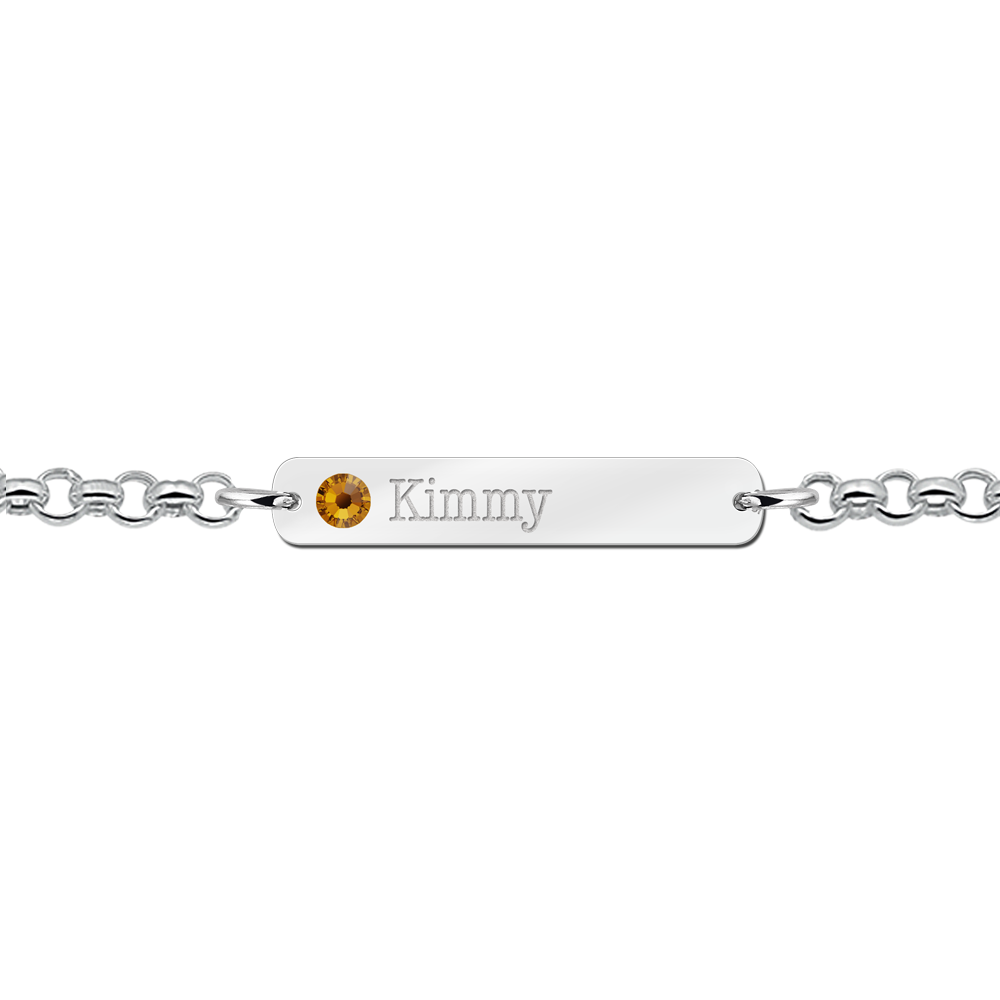 Zilveren bar armband met naam en geboortesteen - Names4ever ZNA34-GS