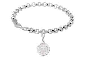 Zilveren Ronde Communiebedel met Kruis | Names4ever - voorbeeld met armband, niet inbegrepen