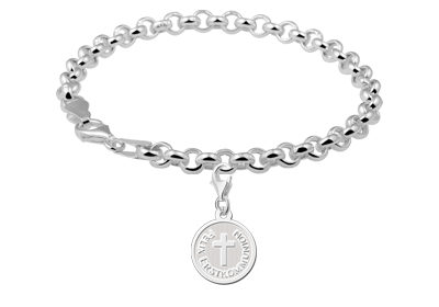 Zilveren Ronde Communiebedel met Kruis | Names4ever - voorbeeld met armband, niet inbegrepen