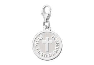 Zilveren Ronde Communiebedel met Kruis | Names4ever - losse bedel zonder armband