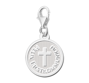 Zilveren Ronde Communiebedel met Kruis | Names4ever - losse bedel zonder armband