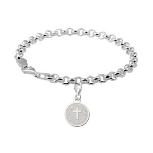 Zilveren Ronde Communiebedel met Kruis | Names4ever - voorbeeld met armband, niet inbegrepen