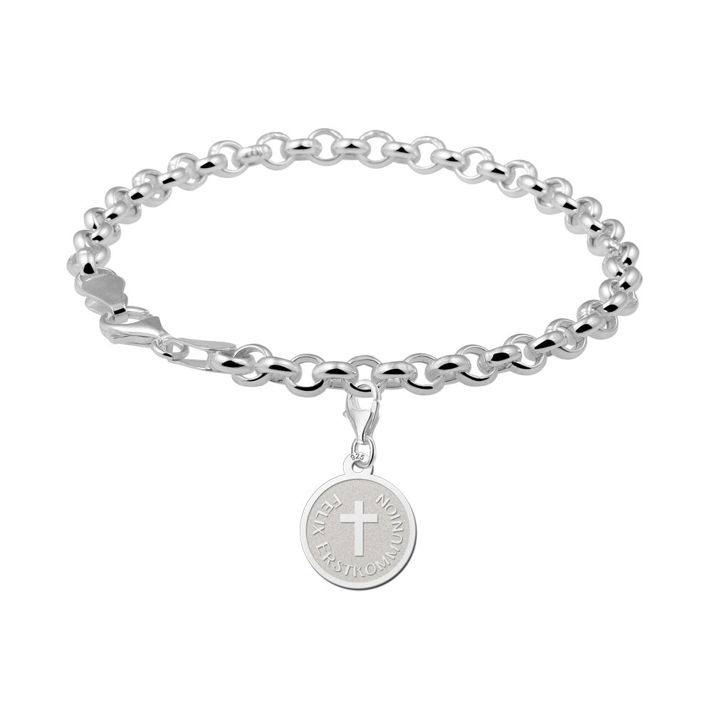 Zilveren Ronde Communiebedel met Kruis | Names4ever - voorbeeld met armband, niet inbegrepen