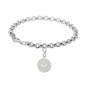 Zilveren Ronde Communiebedel met Kruis en Vleugels | Names4ever - voorbeeld met armband, niet inbegrepen