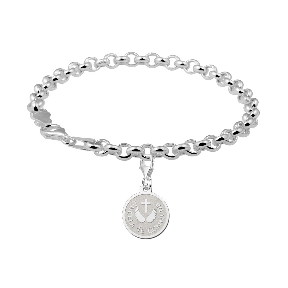 Zilveren Ronde Communiebedel met Kruis en Vleugels | Names4ever - voorbeeld met armband, niet inbegrepen