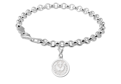 Zilveren Ronde Communiebedel met Kruis en Vleugels | Names4ever - voorbeeld met armband, niet inbegrepen