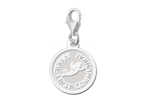 Zilveren Ronde Communiebedel met Engel | Names4ever - losse bedel zonder armband