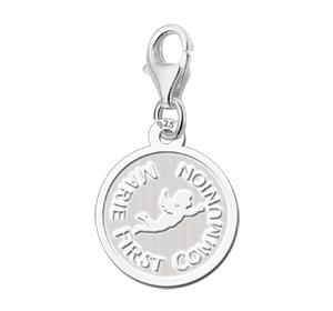 Zilveren Ronde Communiebedel met Engel | Names4ever - losse bedel zonder armband