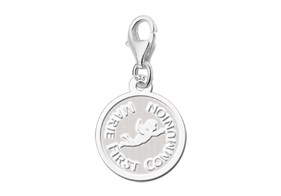 Zilveren Ronde Communiebedel met Engel | Names4ever - losse bedel zonder armband