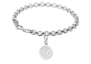 Zilveren Ronde Communiebedel met Kelk en Korenaar | Names4ever - voorbeeld met armband, niet inbegrepen
