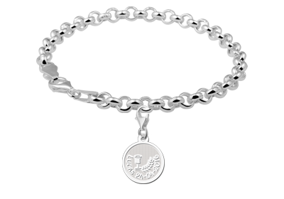 Zilveren Ronde Communiebedel met Kelk en Korenaar | Names4ever - voorbeeld met armband, niet inbegrepen
