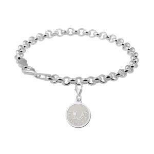 Zilveren Ronde Communiebedel met Kelk en Korenaar | Names4ever - voorbeeld met armband, niet inbegrepen