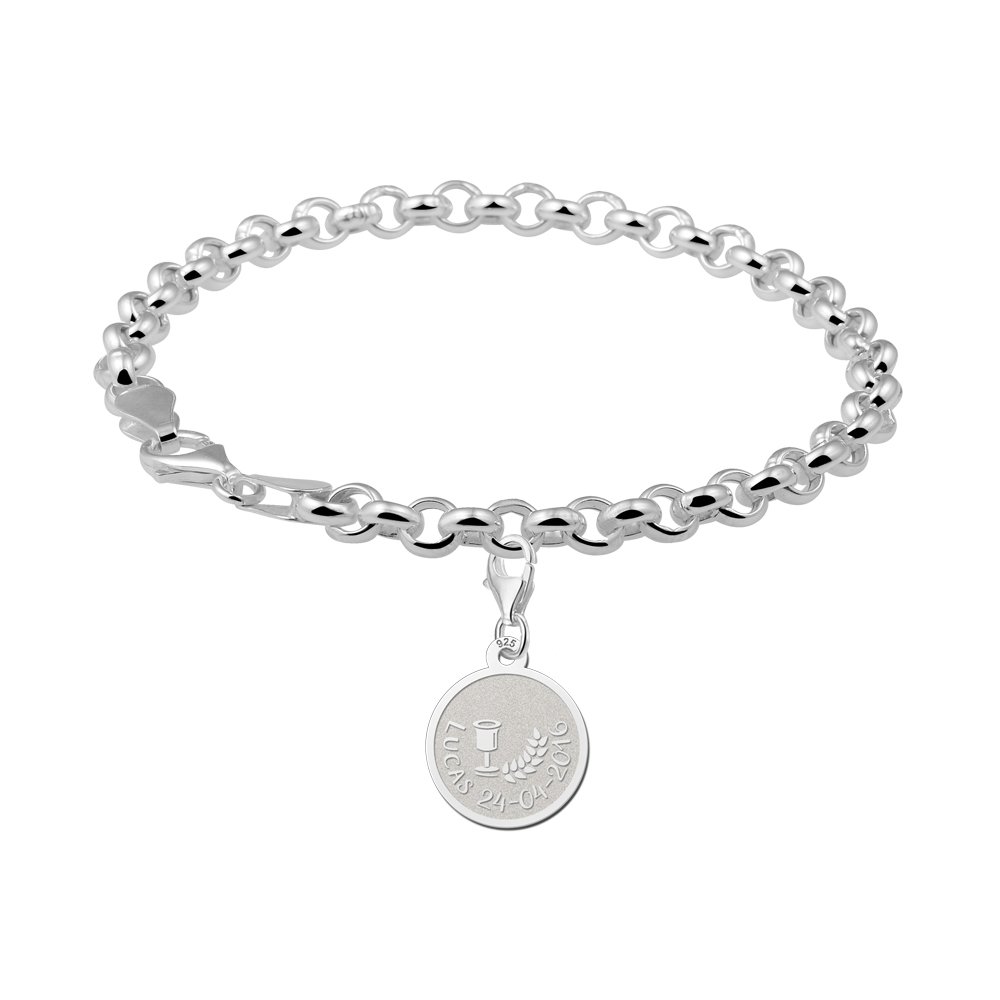 Zilveren Ronde Communiebedel met Kelk en Korenaar | Names4ever - voorbeeld met armband, niet inbegrepen