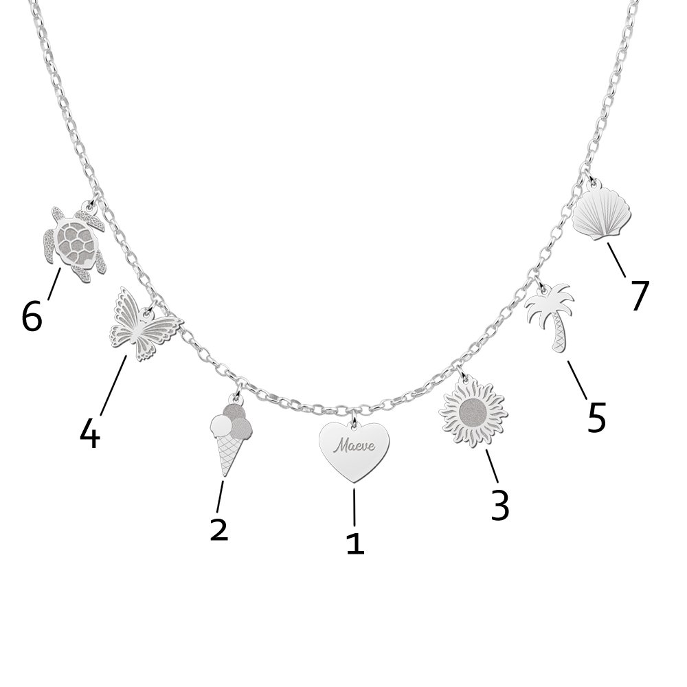 Zilveren mix-and-match ketting met bedels en naam MAMK001 detail 3