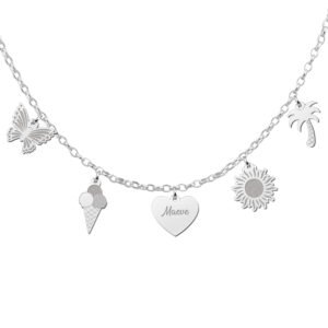 Zilveren mix-and-match ketting met bedels en naam MAMK001