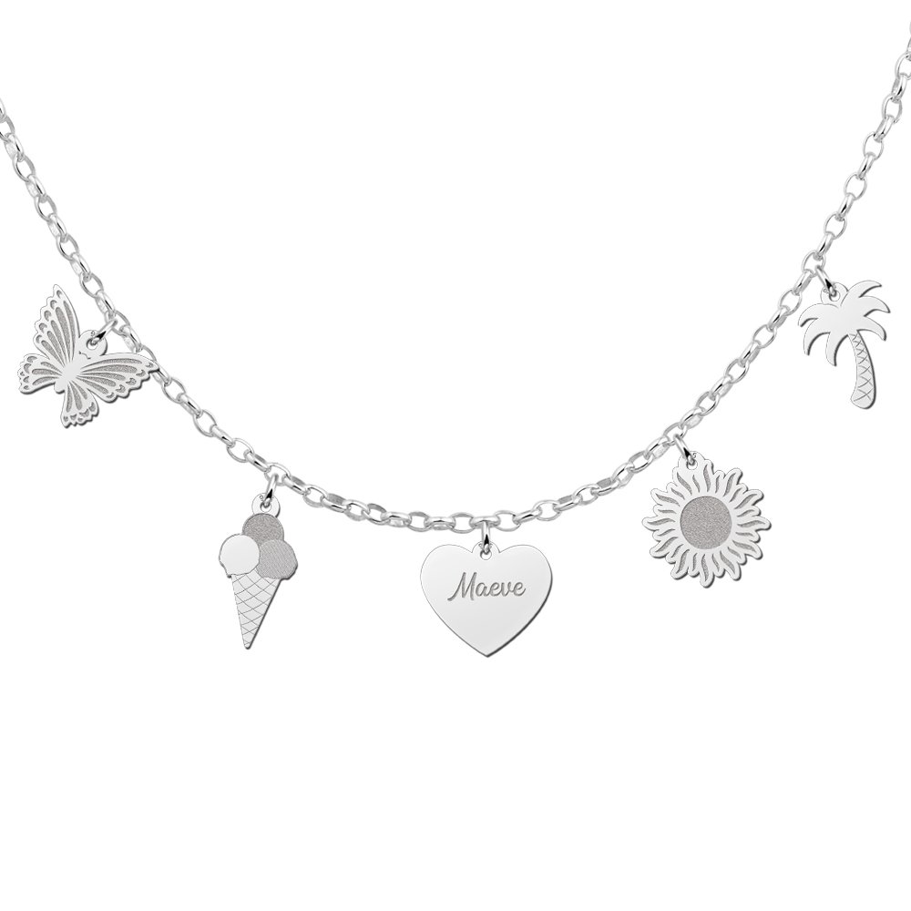 Zilveren mix-and-match ketting met bedels en naam MAMK001