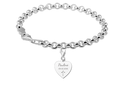 Zilveren Communie Hartbedel met Kruis | Names4ever - voorbeeld met armband, niet inbegrepen