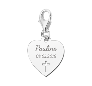 Zilveren Communie Hartbedel met Kruis | Names4ever - losse bedel zonder armband