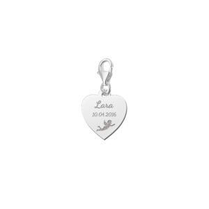 Zilveren Communie Hartbedel met Engel | Names4ever - losse bedel zonder armband