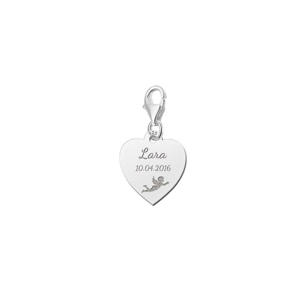 Zilveren Communie Hartbedel met Engel | Names4ever - losse bedel zonder armband