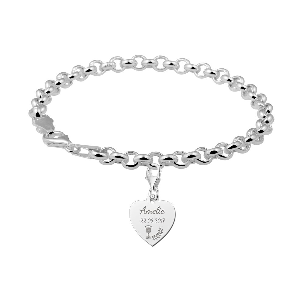 Zilveren Communie Hartbedel met Kelk en Takje | Names4ever - voorbeeld met armband, niet inbegrepen