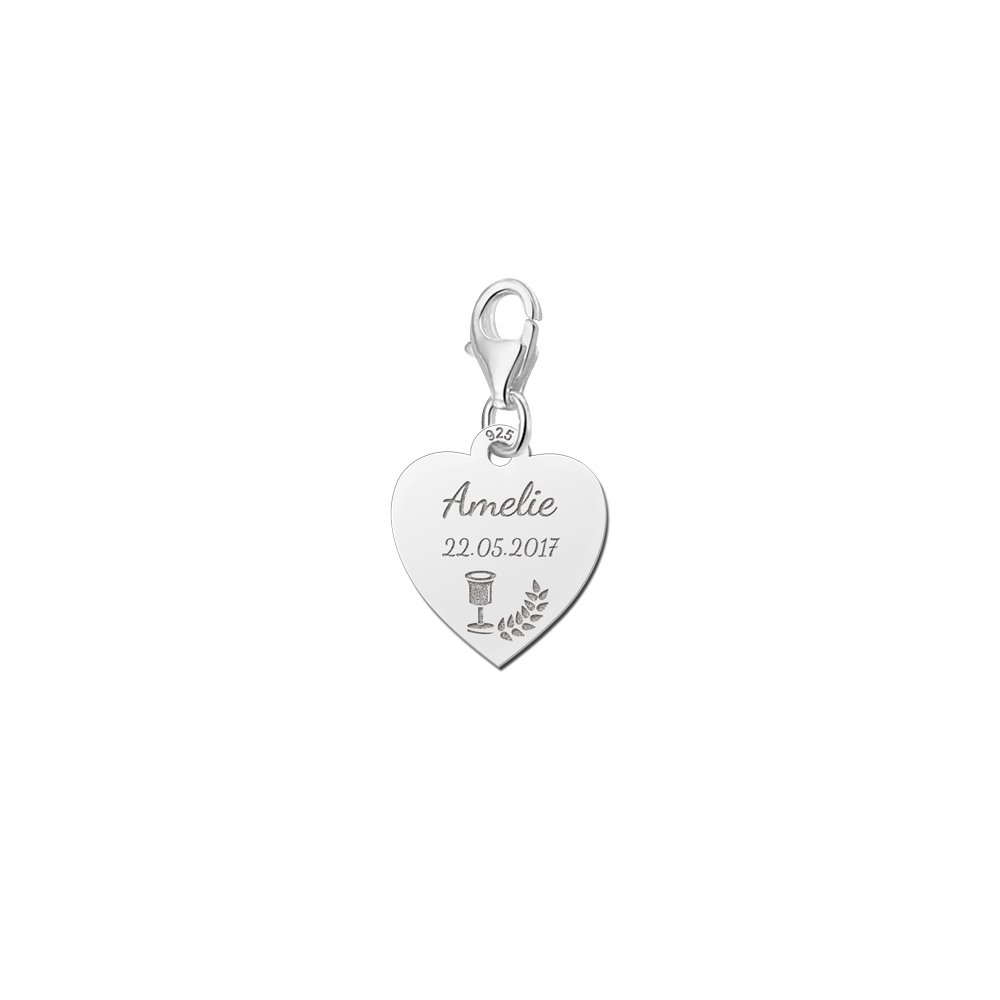 Zilveren Communie Hartbedel met Kelk en Takje | Names4ever - losse bedel zonder armband