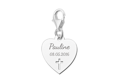 Zilveren Communie Hartbedel met Kruis | Names4ever - losse bedel zonder armband