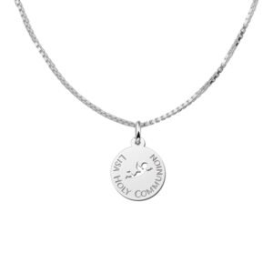 Zilveren Ronde Communiehanger met Opengewerkte Engel | Names4ever - voorbeeld met optionele ketting