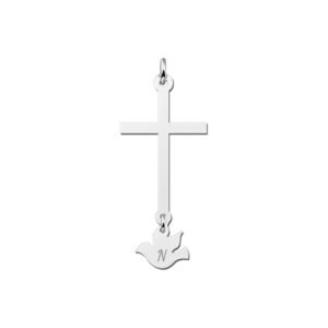 Zilveren Communie Kruishanger met Duif en Initiaal | Names4ever - hanger zonder ketting