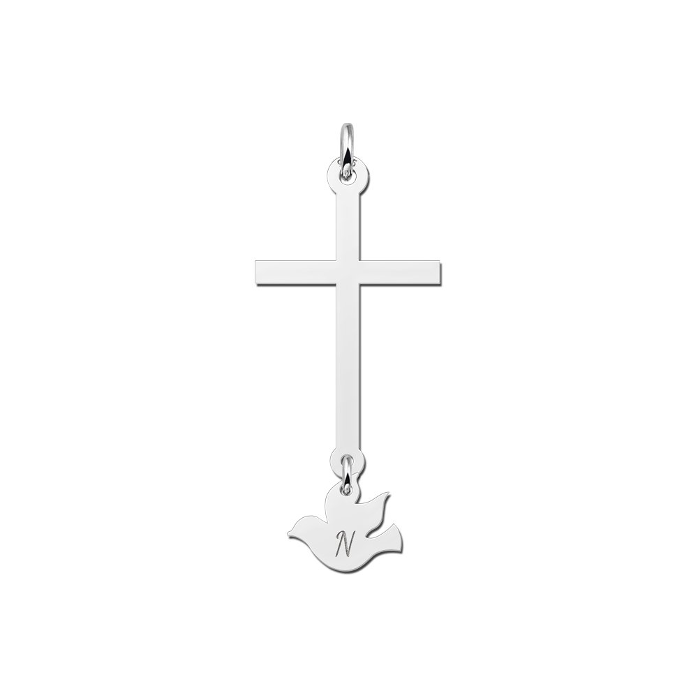 Zilveren Communie Kruishanger met Duif en Initiaal | Names4ever - hanger zonder ketting