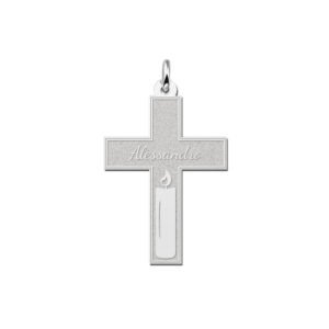 Zilveren Communie Kruishanger met Kaars en Naam | Names4ever - hanger zonder ketting