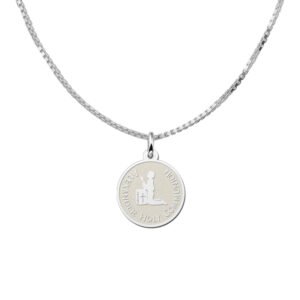 Zilveren Ronde Communiehanger met Biddende Jongen | Names4ever - voorbeeld met optionele ketting
