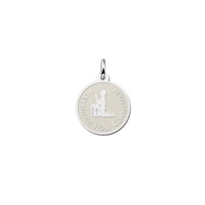 Zilveren Ronde Communiehanger met Biddende Jongen | Names4ever - hanger zonder ketting