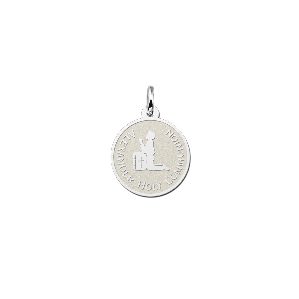 Zilveren Ronde Communiehanger met Biddende Jongen | Names4ever - hanger zonder ketting