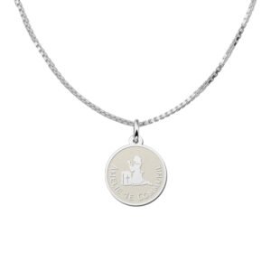 Zilveren Ronde Communiehanger met Biddend Meisje | Names4ever - voorbeeld met optionele ketting