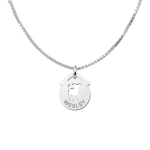Zilveren Ronde Naamhanger met Hondje | Names4ever - draagvoorbeeld met optionele ketting