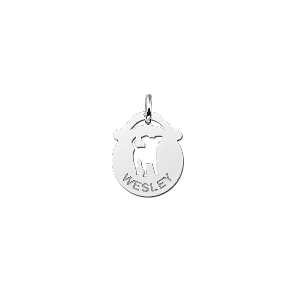 Zilveren Ronde Naamhanger met Hondje | Names4ever - hanger zonder ketting
