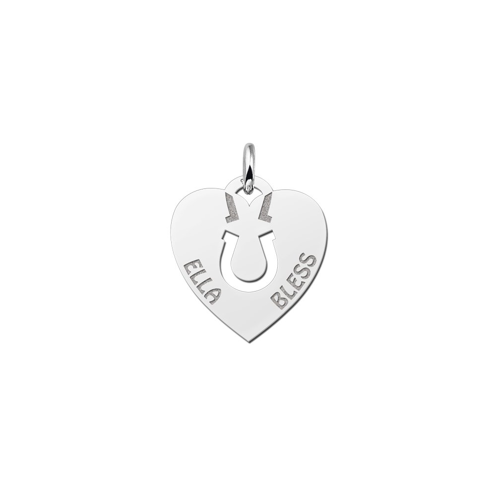 Zilveren Hart Hoefijzer Hanger met Namen | Names4ever - hanger zonder ketting