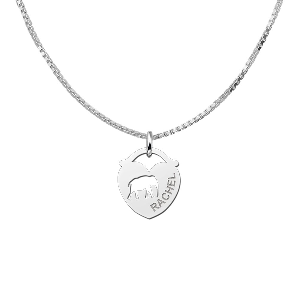 Zilveren Hart Naamhanger met Olifant | Names4ever - draagvoorbeeld met optionele ketting