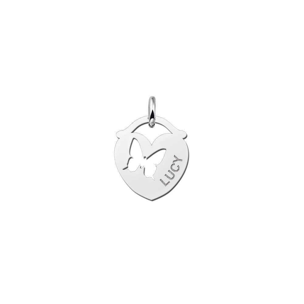 Zilveren Hart Naamhanger met Vlinder | Names4ever - hanger zonder ketting